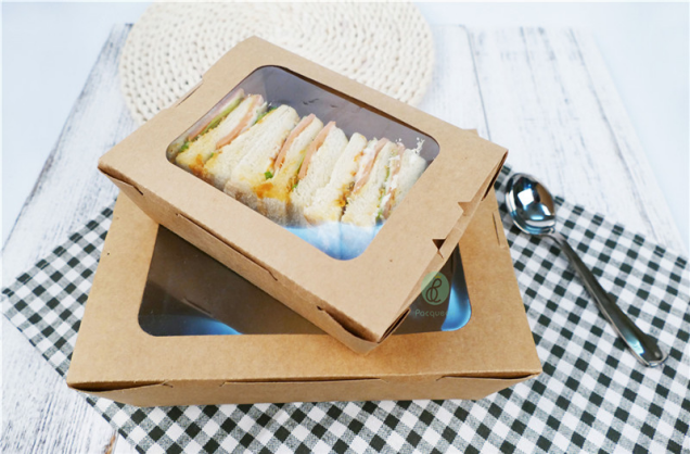 I-Design entsha Elahlwayo ye-Kraft Paper Takeaway Food Box ene-Single Clear Windows