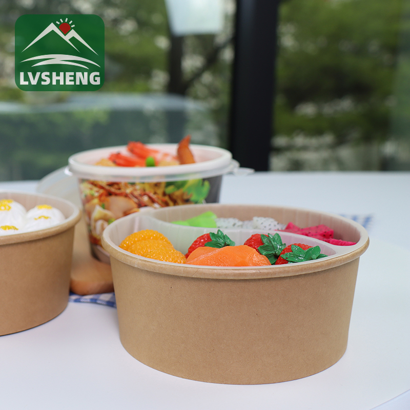 I-100% I-Biodegradable Compostable Kraft Paper Bowl Enesivalo Esikhulu Sokwenziwa Kwesitsha Sesaladi Sikhiphe